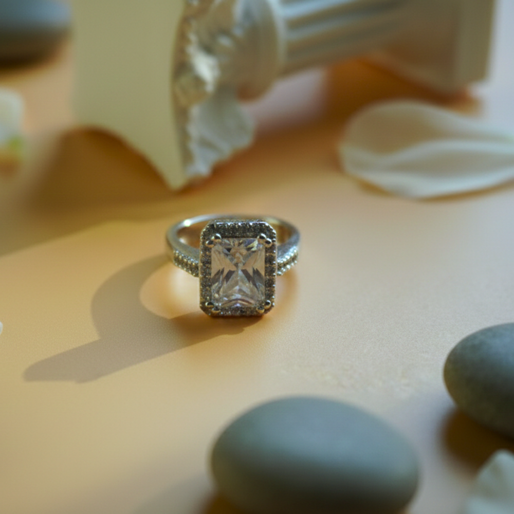 Big rectangle zircon ring