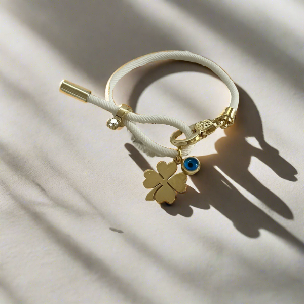 Clover and eye charm - rope bracelet