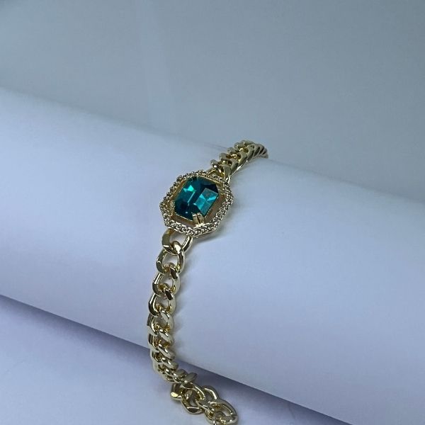 Gold plated chain bracelet - large zircon stone
