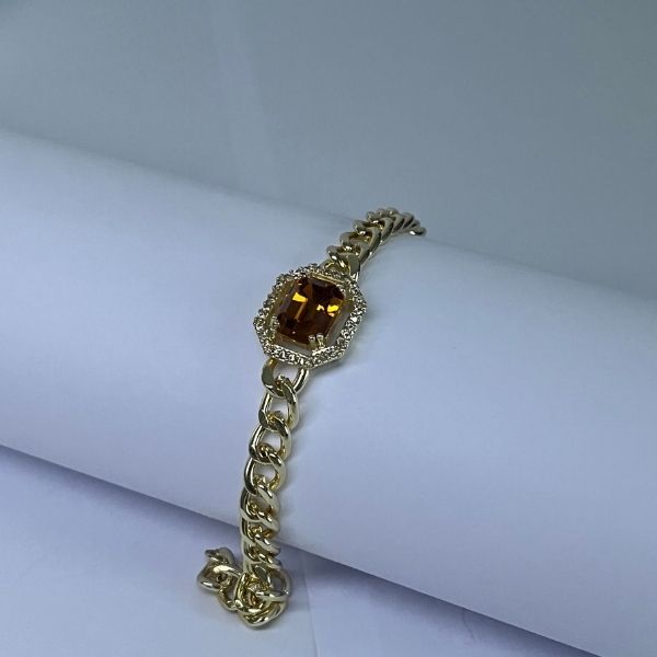 Gold plated chain bracelet - large zircon stone