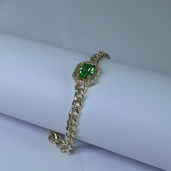 Gold plated chain bracelet - large zircon stone