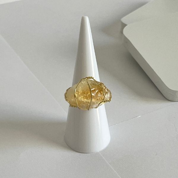 Wired natural crystal ring