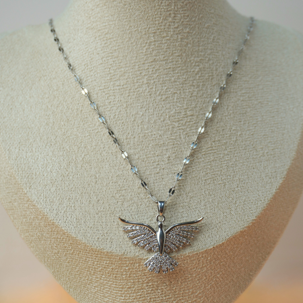Bird - open wings - stainless steel necklace