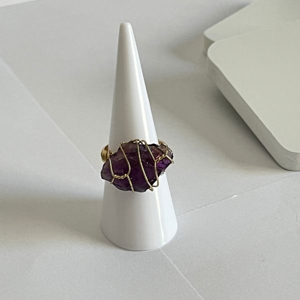 Wired natural crystal ring