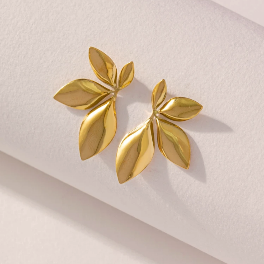 Flora - Half shape flower stainless steel stud earrings