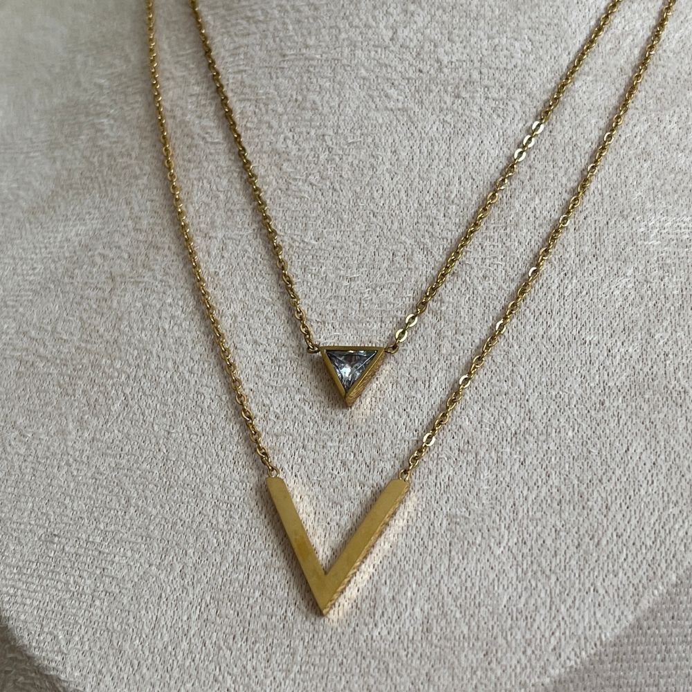 Double layered - Triangle necklace and earrings set