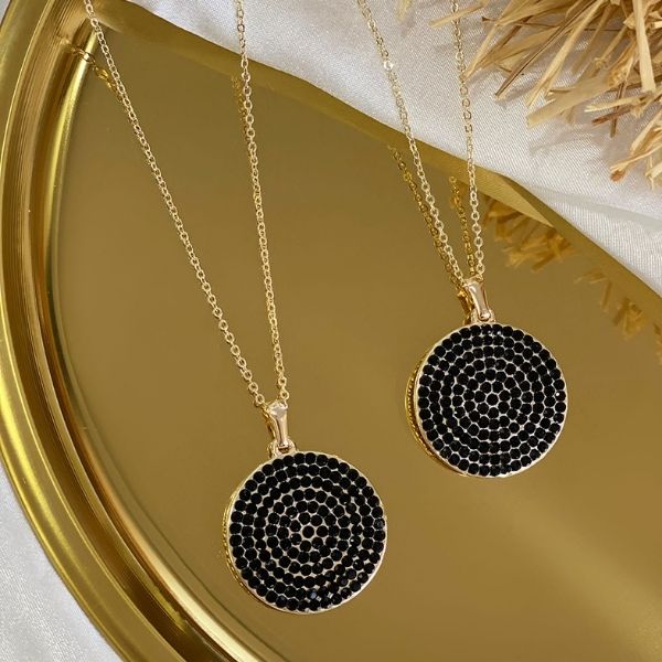 Disk shaped pendant - gold plated necklace