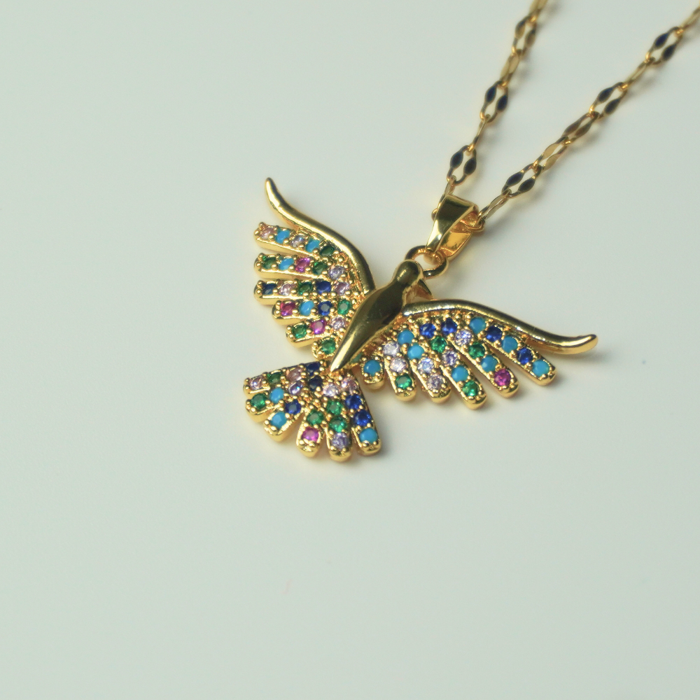 Bird - open wings - stainless steel necklace
