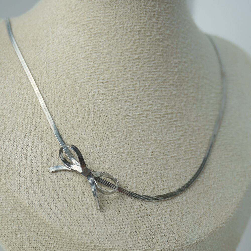 Bow-knot choker snake chain stainless steel necklace