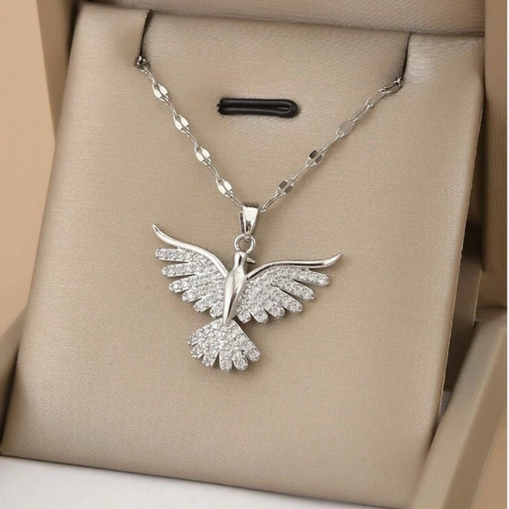 Bird - open wings - stainless steel necklace