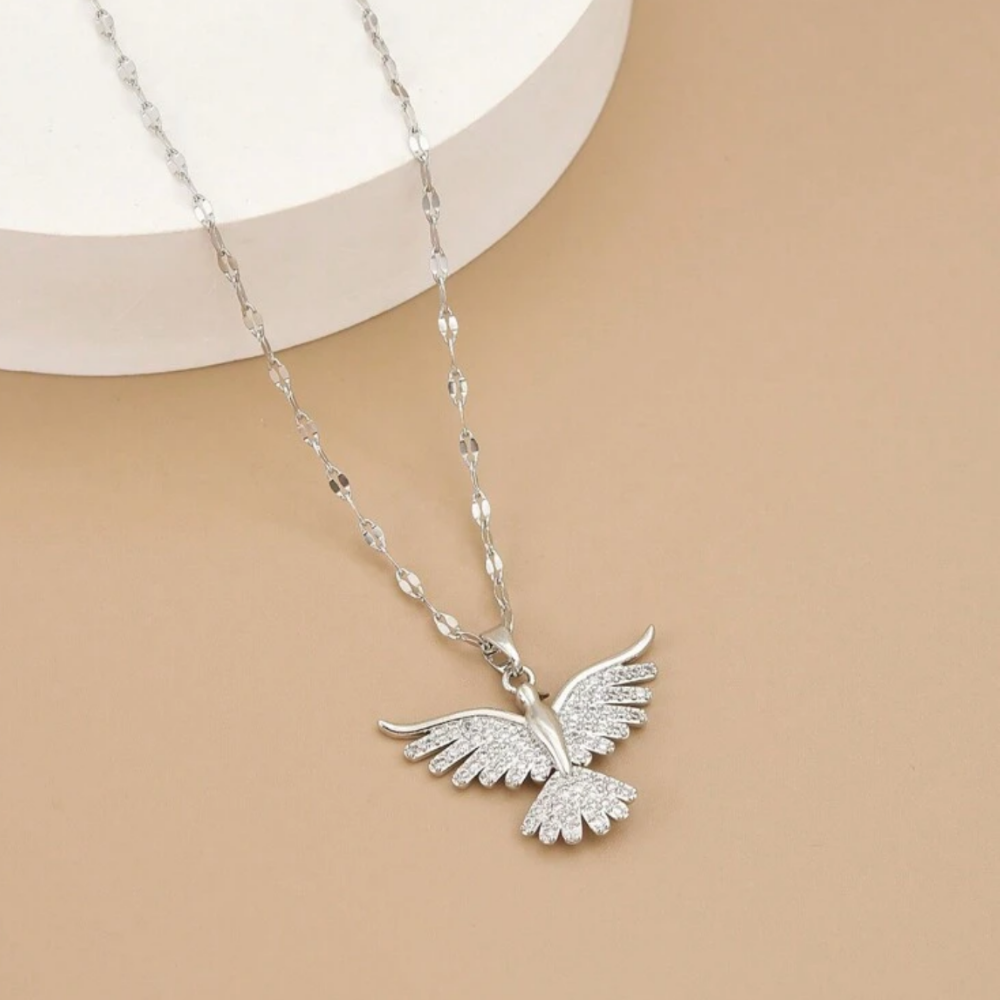 Bird - open wings - stainless steel necklace