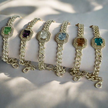 Gold plated chain bracelet - large zircon stone