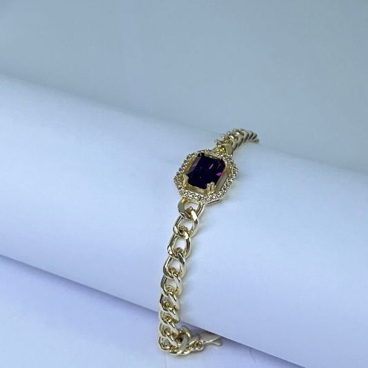 Gold plated chain bracelet - large zircon stone