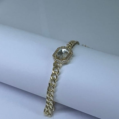 Gold plated chain bracelet - large zircon stone