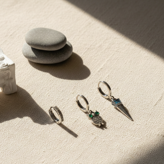 Owl and charms - 3 earrings set