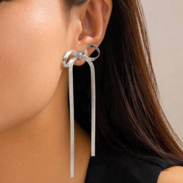 Bow-knot Long stud earrings