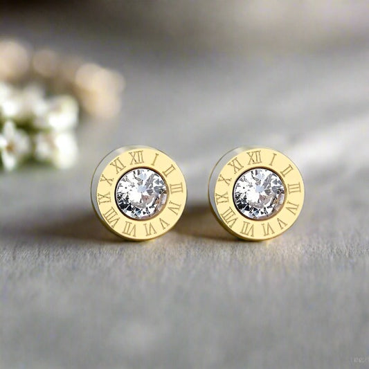 Roman numerals - round stud earrings