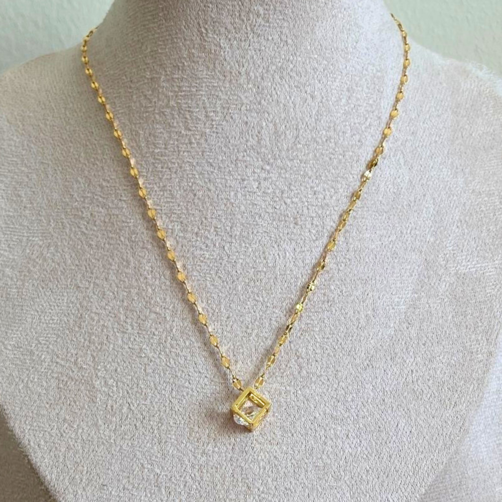 Diamond in a box - gold plated necklace