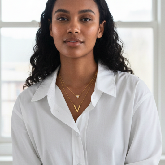 Double layered - Triangle necklace and earrings set