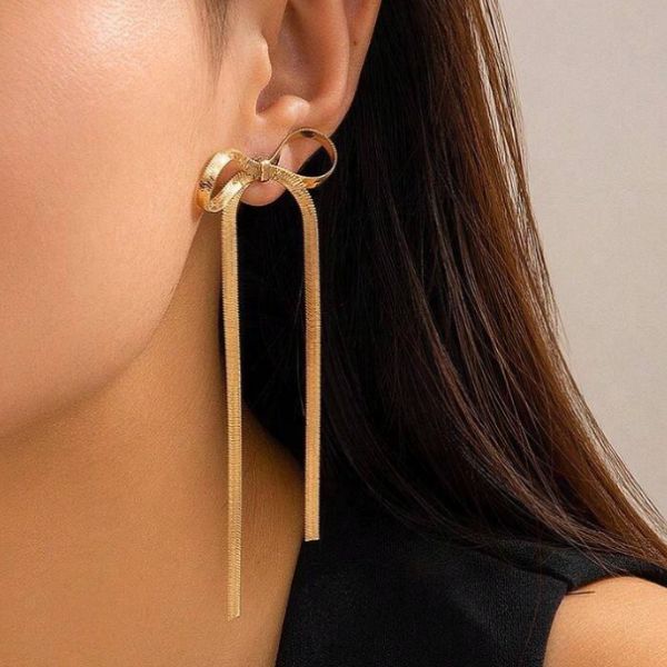 Bow-knot Long stud earrings