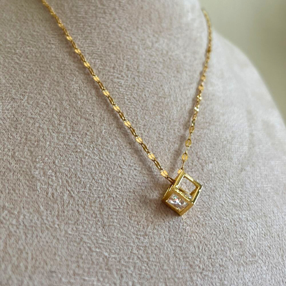 Diamond in a box - gold plated necklace