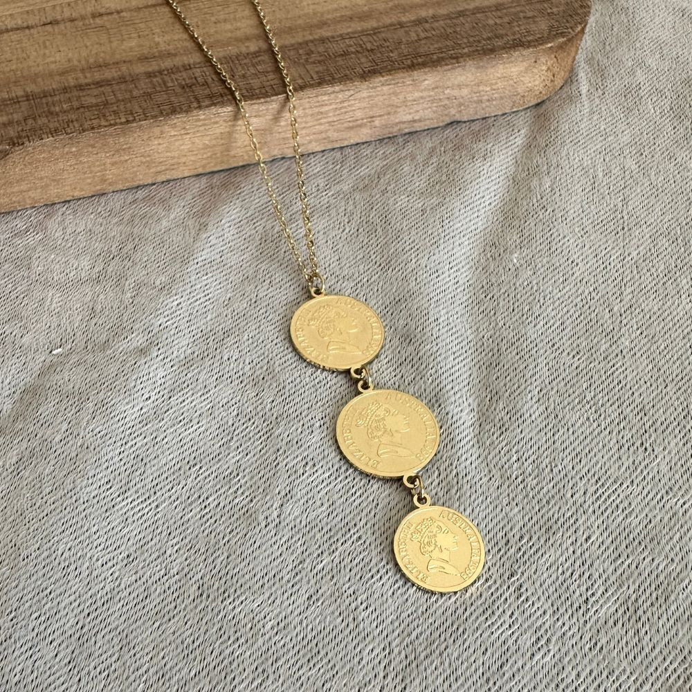 Coins pendant - gold plated necklace