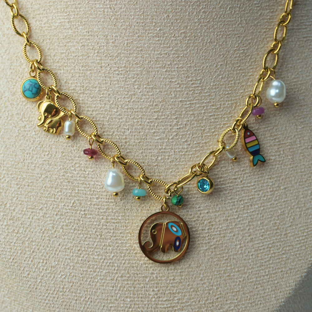 Funky - stainless steel Elephant charms chain necklace