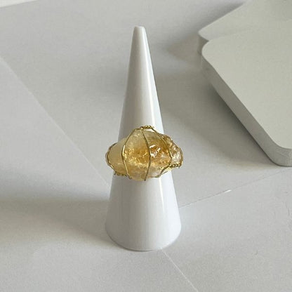 Wired natural crystal ring