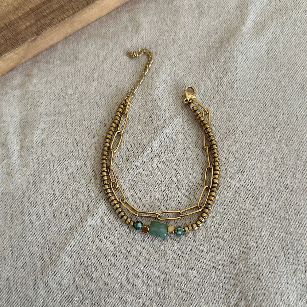 Natural stone - Double chain bracelet