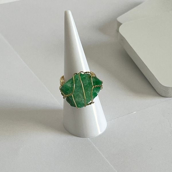 Wired natural crystal ring