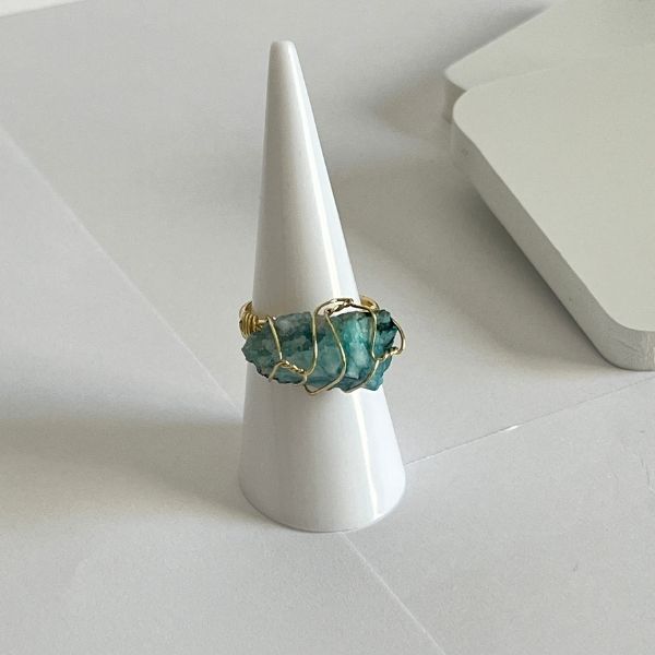 Wired natural crystal ring