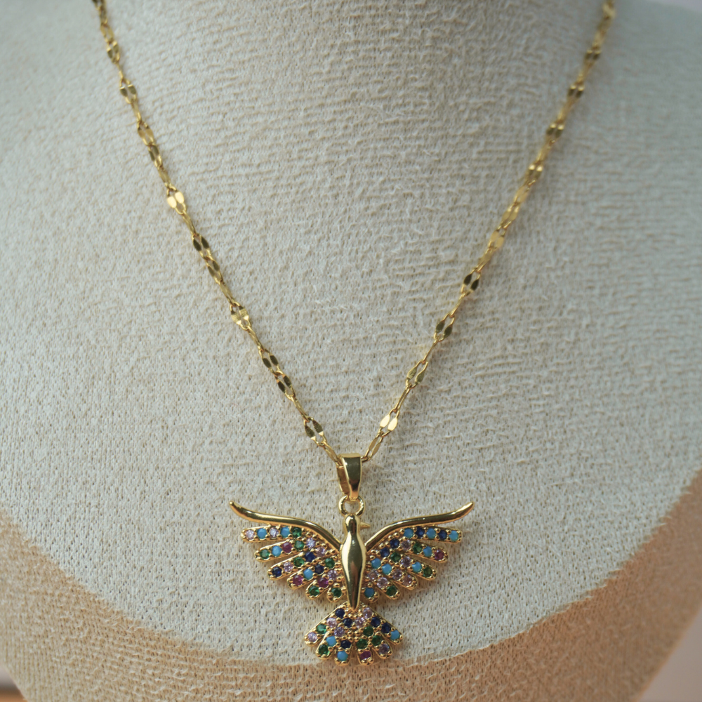 Bird - open wings - stainless steel necklace