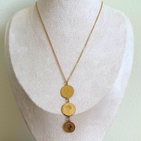 Coins pendant - gold plated necklace
