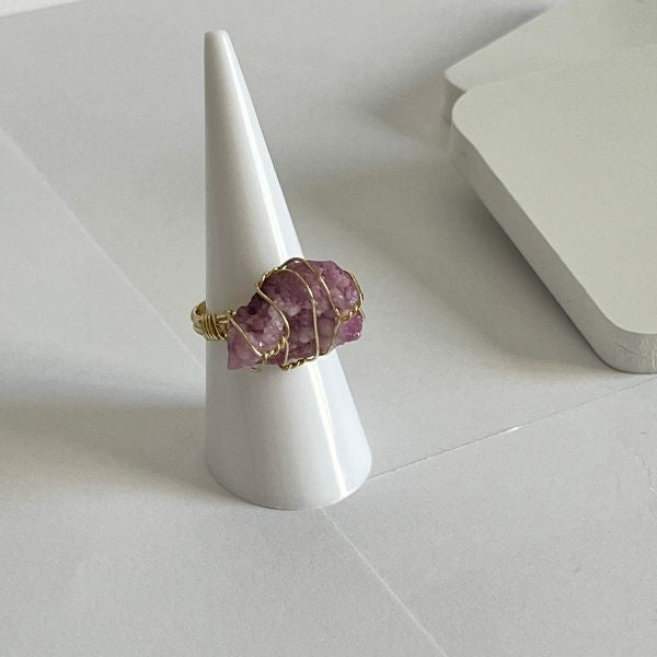 Wired natural crystal ring