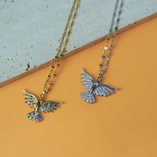 Bird - open wings - stainless steel necklace