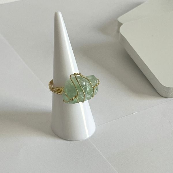 Wired natural crystal ring