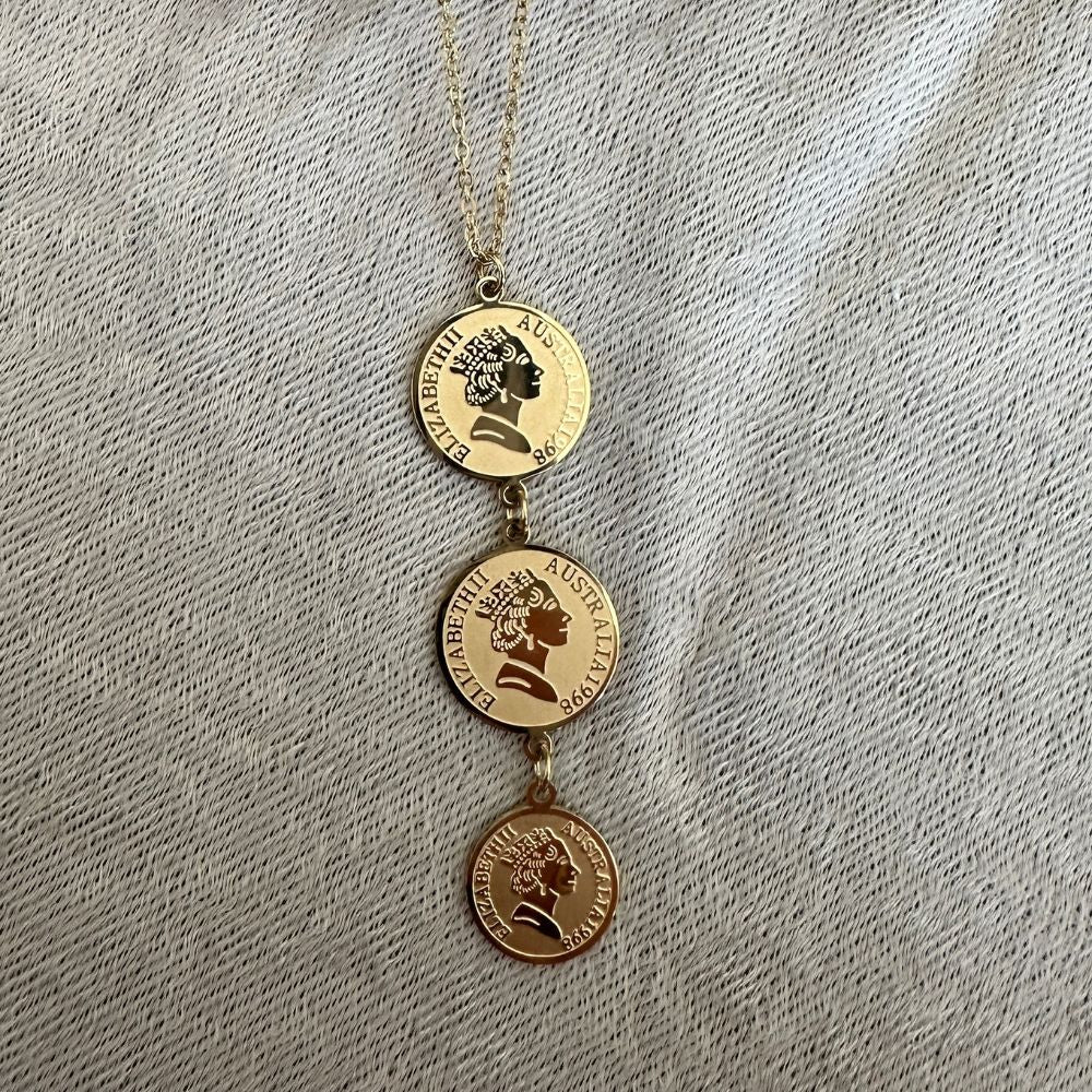 Coins pendant - gold plated necklace