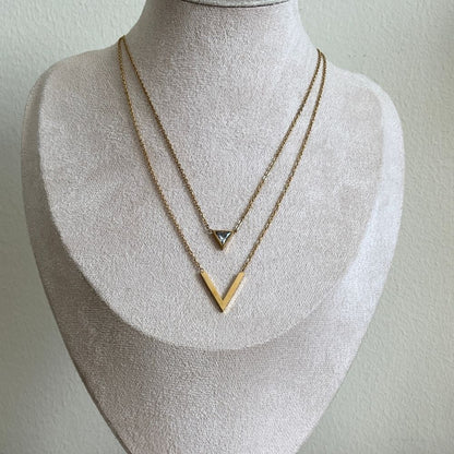 Double layered - Triangle necklace and earrings set