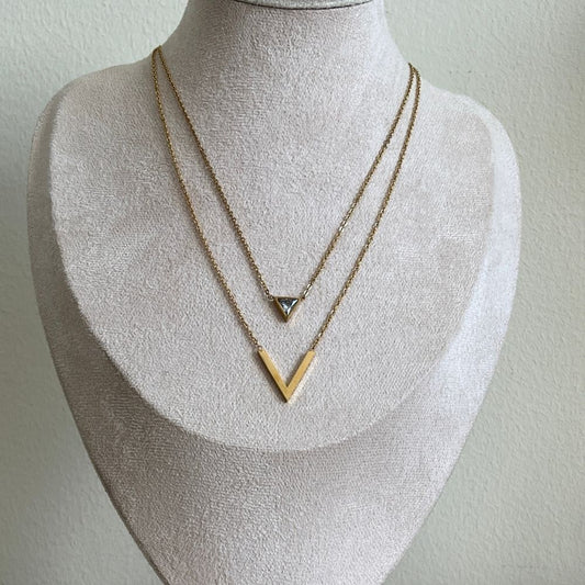 Double layered - Triangle necklace and earrings