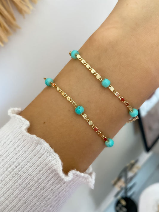 Turquoise beads - slim chain bracelet