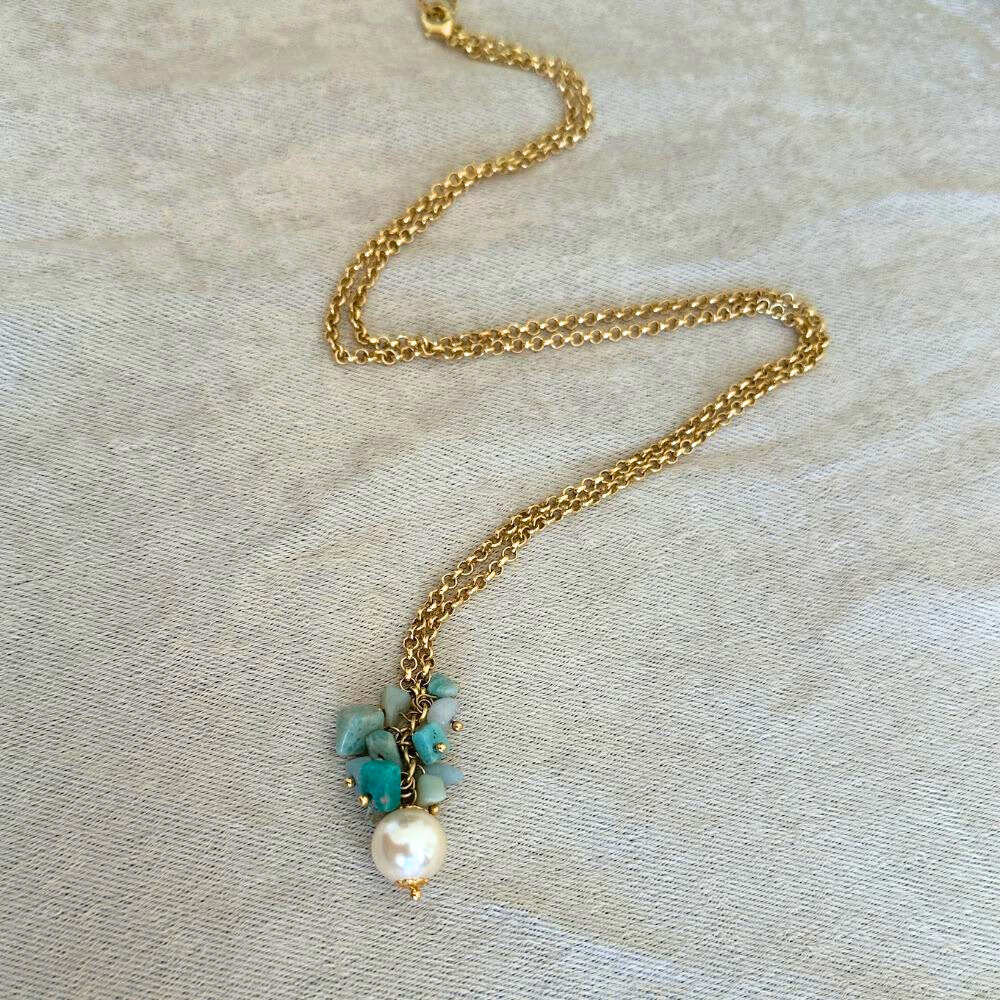 Fluorite and pearl - Long necklace