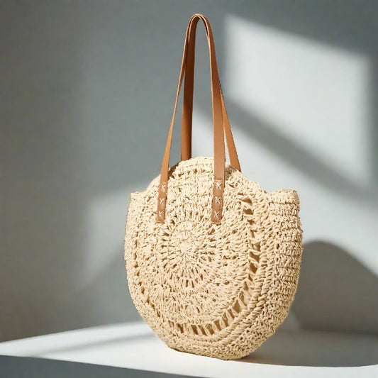 Beige handbag - large Straw bag