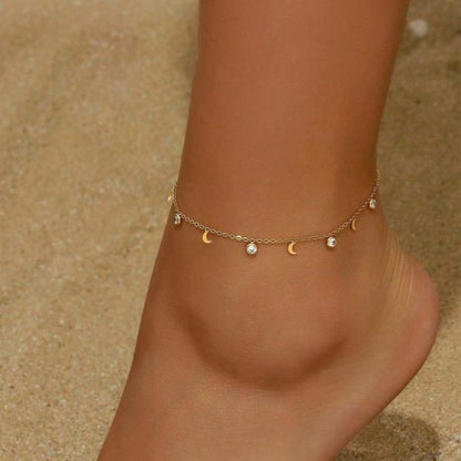 stainless steel Moon and zircon anklet