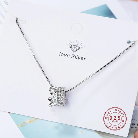 Princess Crown CZ Pendant Necklace: Unique Sterling Silver Jewelry for Women