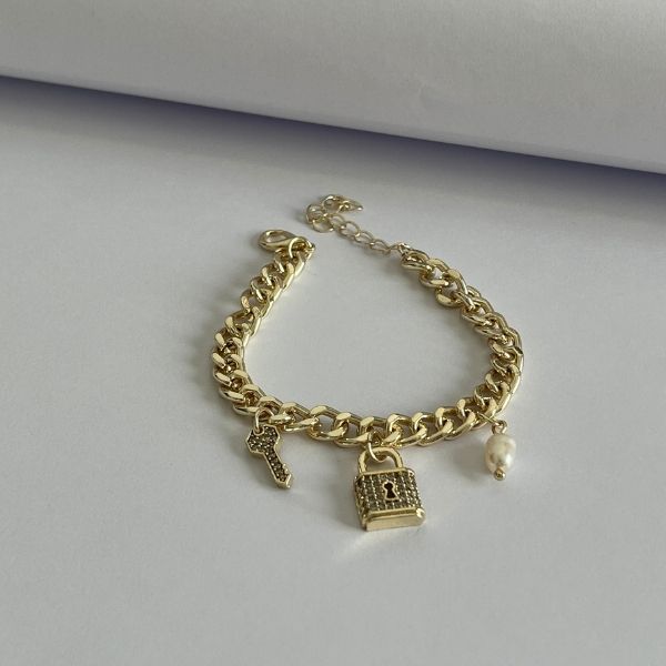 Gold plated chain and charms bracelet