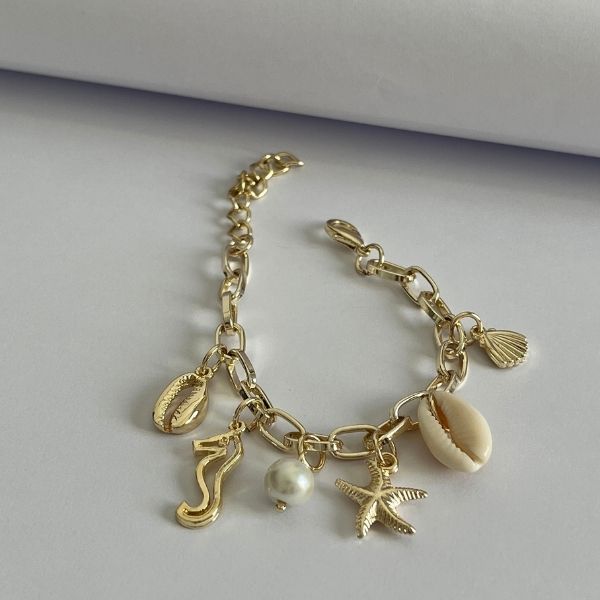 Gold plated chain and charms bracelet