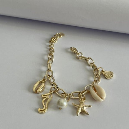 Gold plated chain and charms bracelet