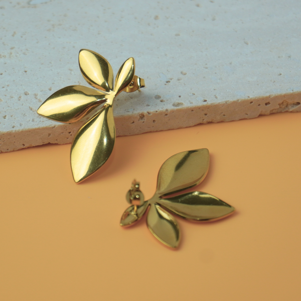 Flora - Half shape flower stainless steel stud earrings