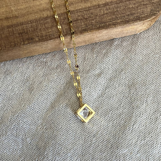 Diamond in a box - gold plated necklace