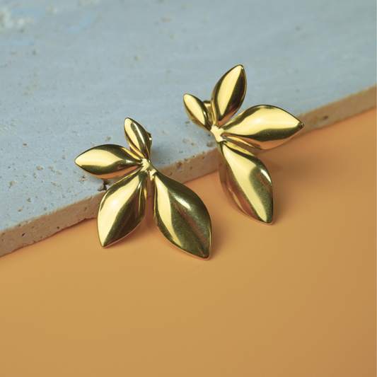 Flora - Half shape flower stainless steel stud earrings